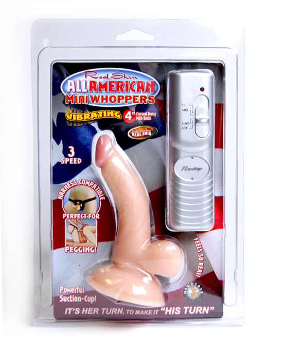 All American Mini Whoppers Vibrating 4" Curved Dong W/Balls Flesh All American Mini Whoppers Vibrating 4" Curved Dong W/Balls Flesh