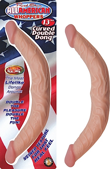 All American Whoppers 13" Curved Double Dong Flesh