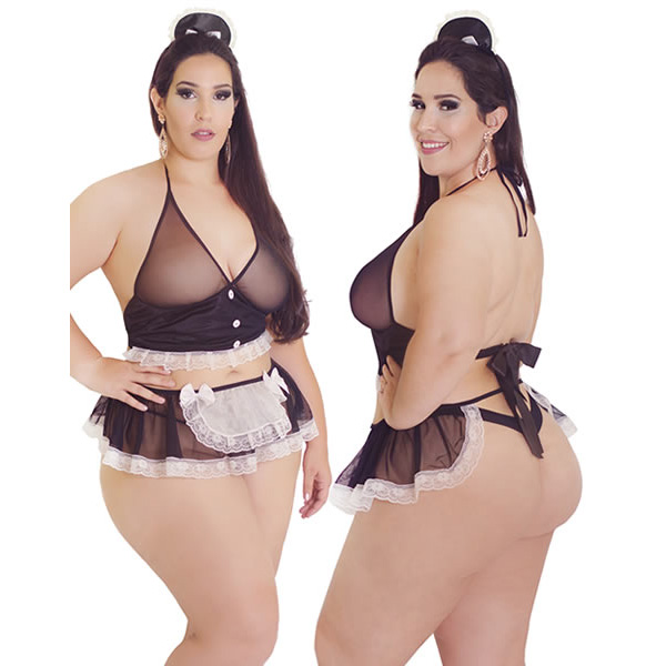 Desire Maid Plus Size Costume G-String Apron Top And Headpiece