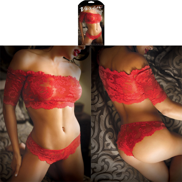 Rose & Thorn Lace Crop Top & Panty - L/XL Boxed