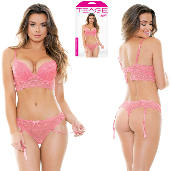 Riley Lace Bra & Gartered Panty - M/L Boxed