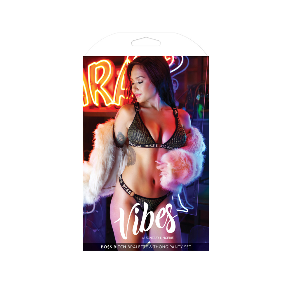 Bo$$ Bitch Bralette & Thong Panty Set - M/L Boxed