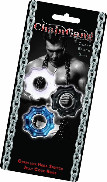 Chain Gang Cock Rings - 3Pk - Clear-Blue-Black