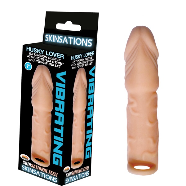 Skinsations Husky Lover Extension Sleeve With Power Bullet & Scrotum Strap 7"