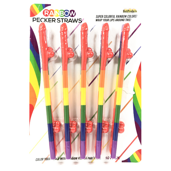 Rainbow Pecker Straws 10Pk