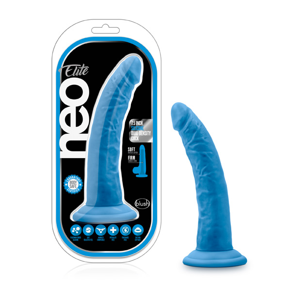 Neo Elite 7.5" Silicone Dual Density Cock Neon Blue