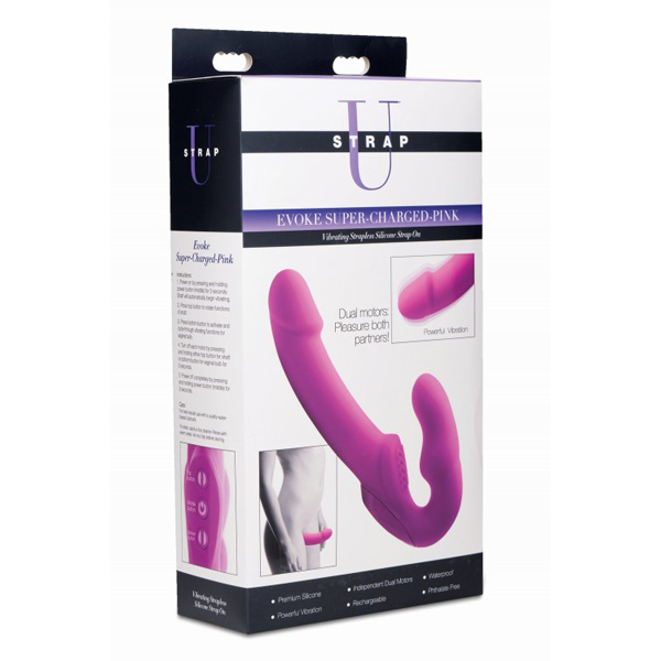 Strap U Evoke Super Charged Pink Vibrating Strapless Silicone Dildo