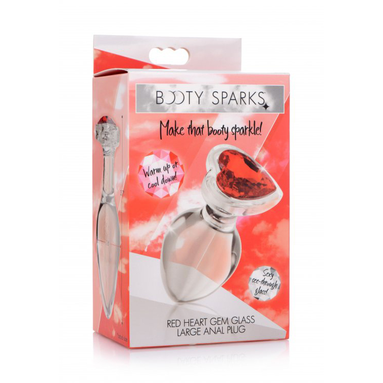 Booty Sparks Red Heart Gem Glass Anal Plug Large