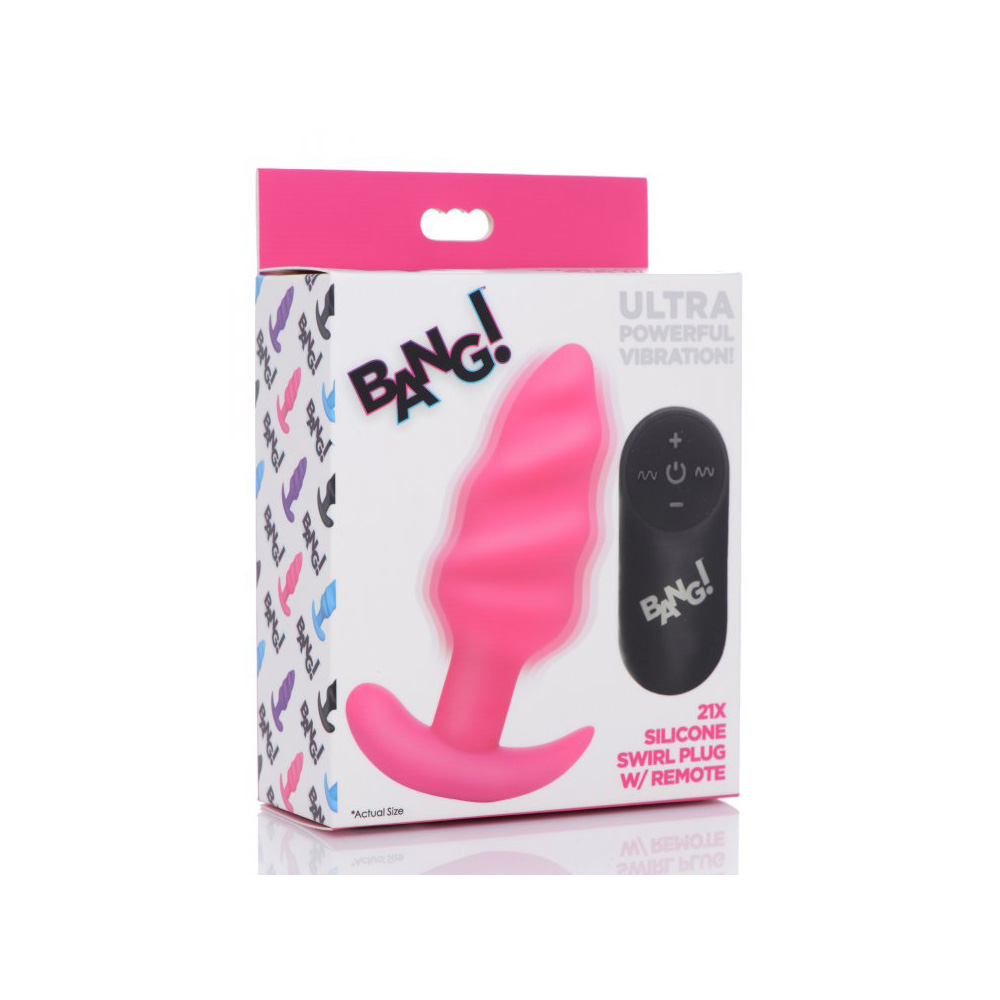 Bang! 21X Vibrating Silicone Swirl Butt Plug W/ Remote Control Pink