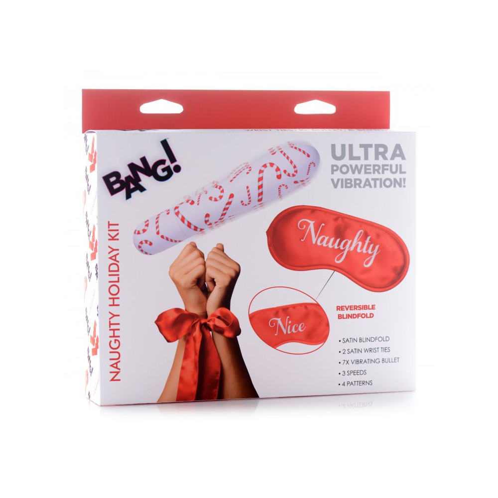 Bang! Naughty Holiday Kit Wrist Ties, Xl Bullet, & Blindfold