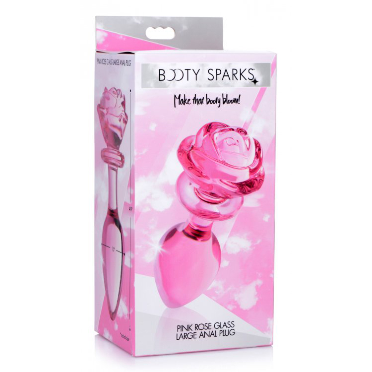 Booty Sparks Pink Rose Glass Large Anal Plug