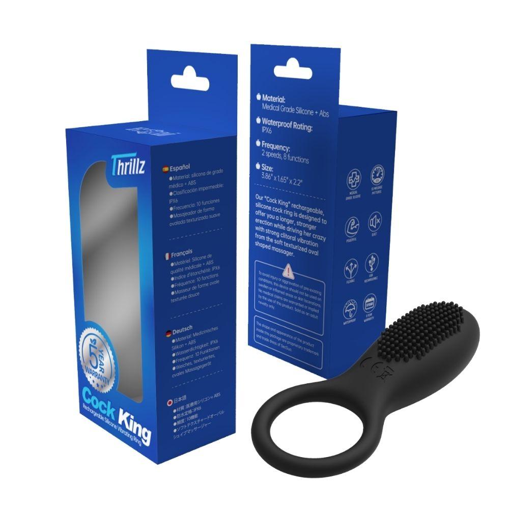 Thrillz Cock King Rechargeable Silicone Vibrating Ring Black