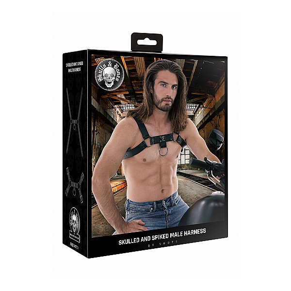 Ouch! Skulls And Bones Male Harness With Skulls & Spikes Black