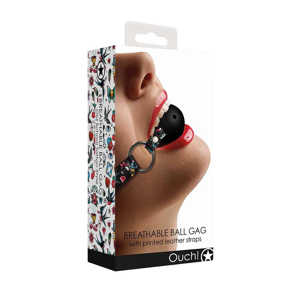 Ouch! Breatheable Ball Gag Old School Tattoo Style Black