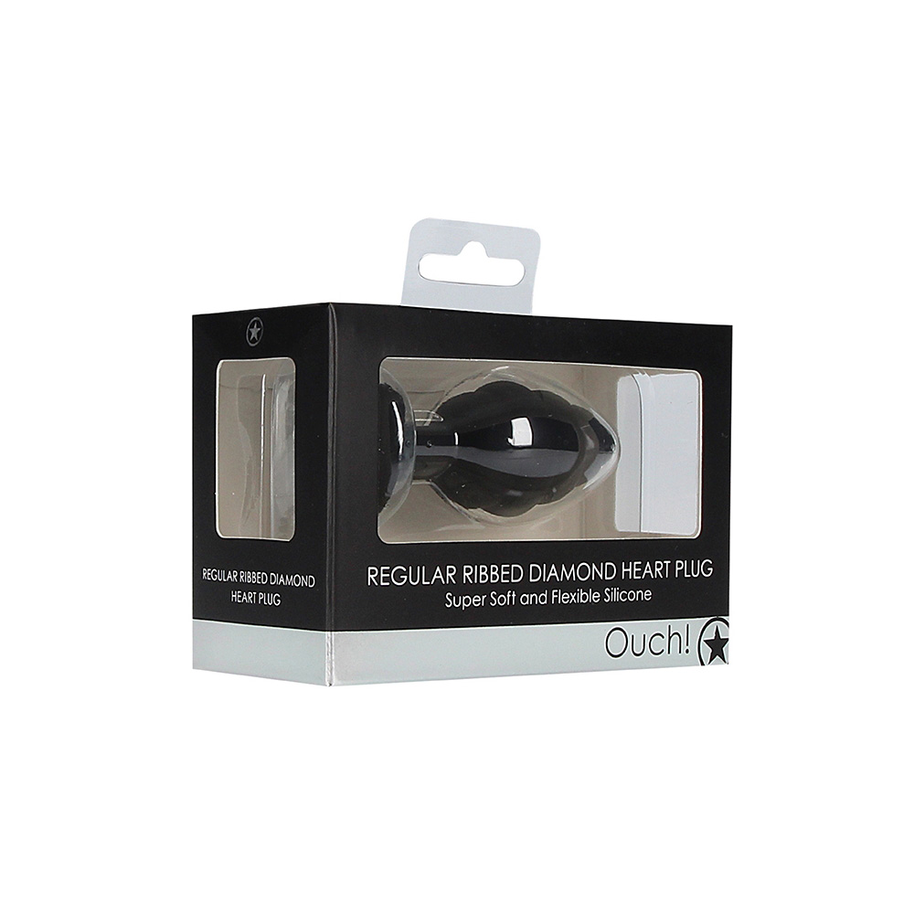 Regular Ribbed Diamond Heart Plug Black