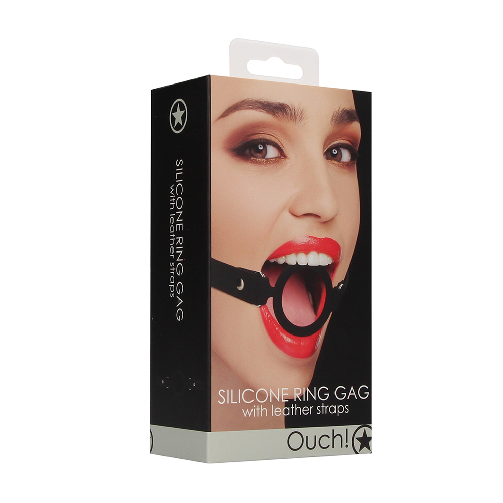 Ouch! Silicone Ring Gag With Leather Straps Black