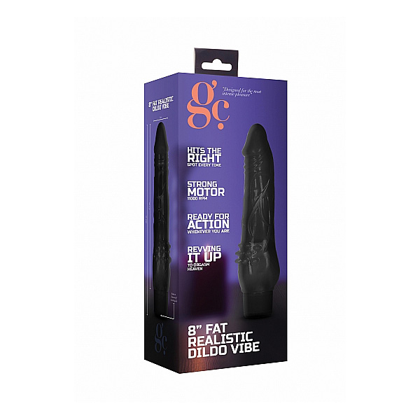 GC 8" Fat Realistic Dildo Vibe Black