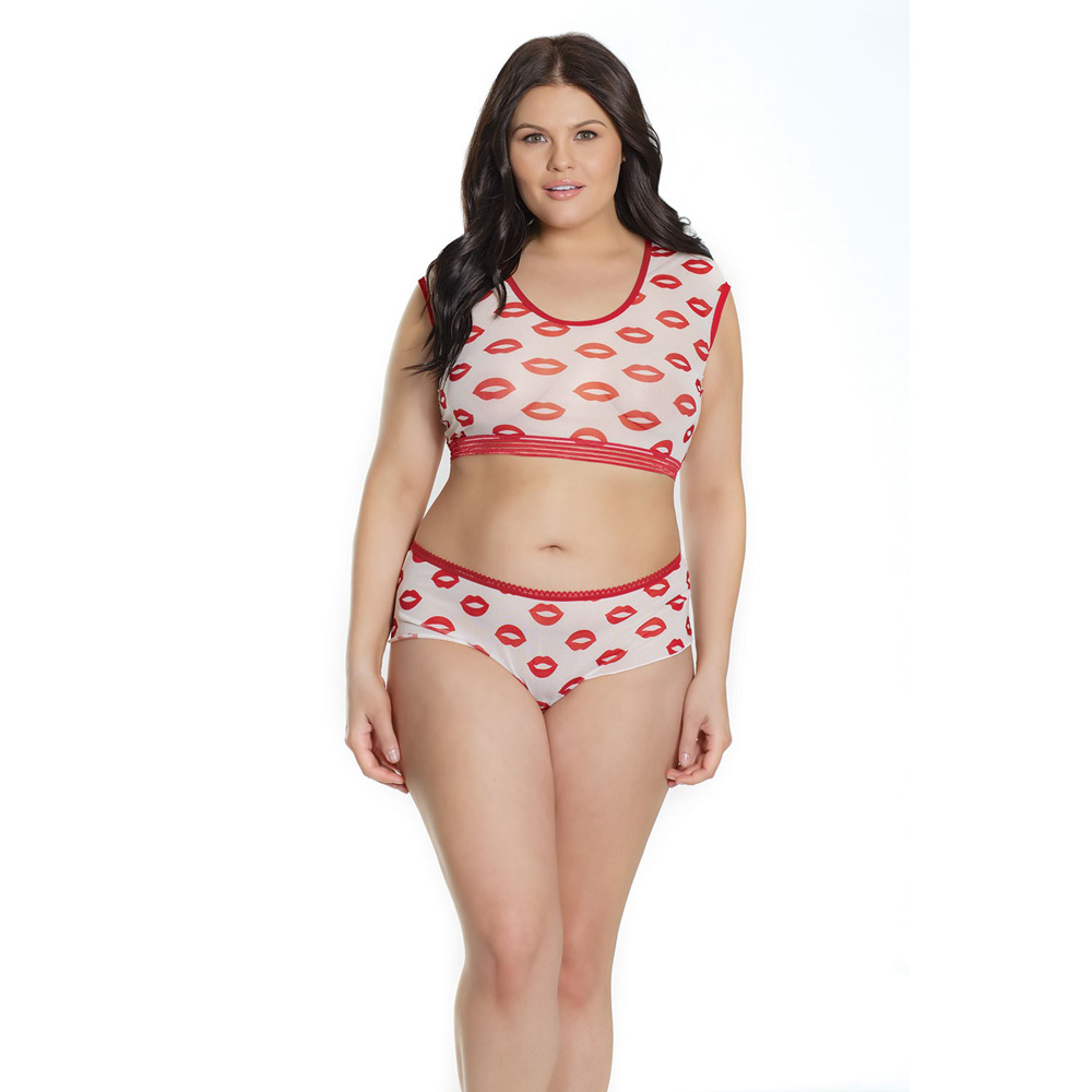 Crop Top & Booty Short White/Red Os/Xl