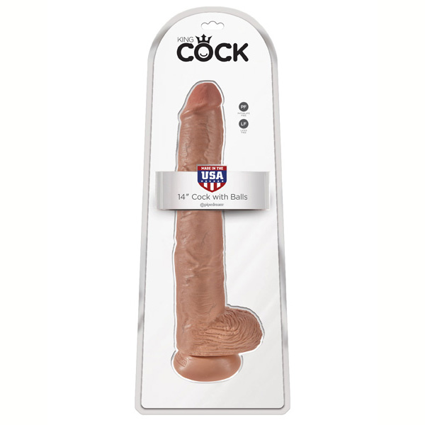 King Cock 14" Cock With Balls Tan