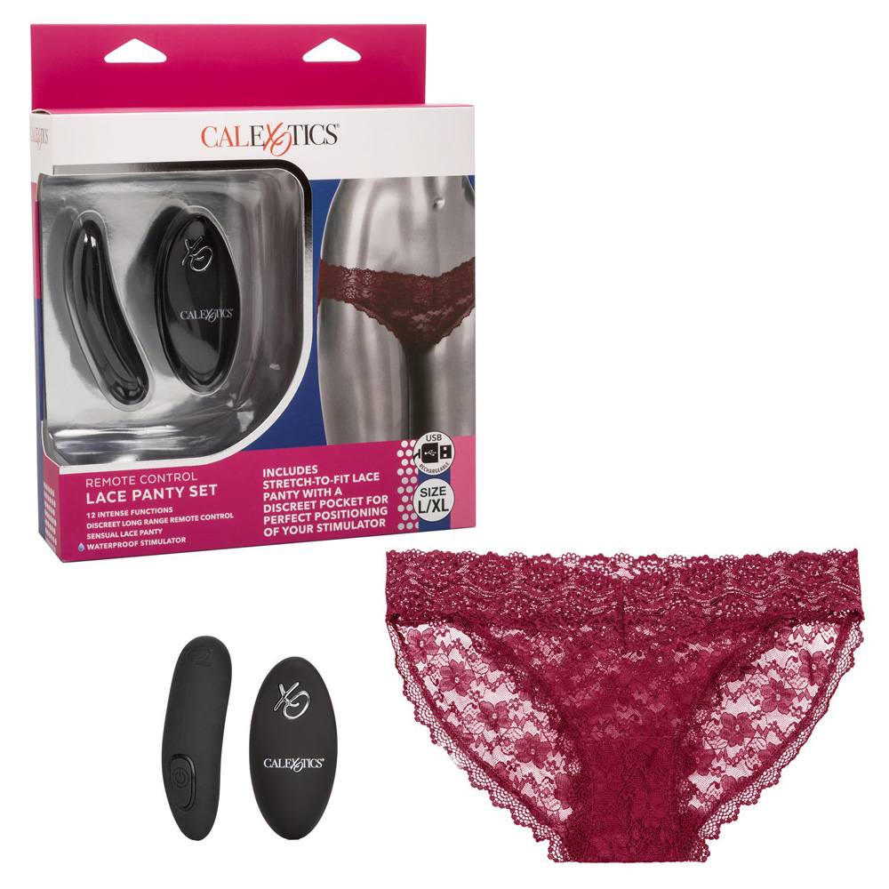 Remote Control Lace Panty Set L/Xl Burgundy