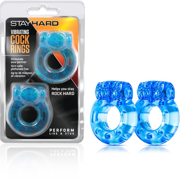 Stay Hard Vibrating Cockring 2Pk Blue
