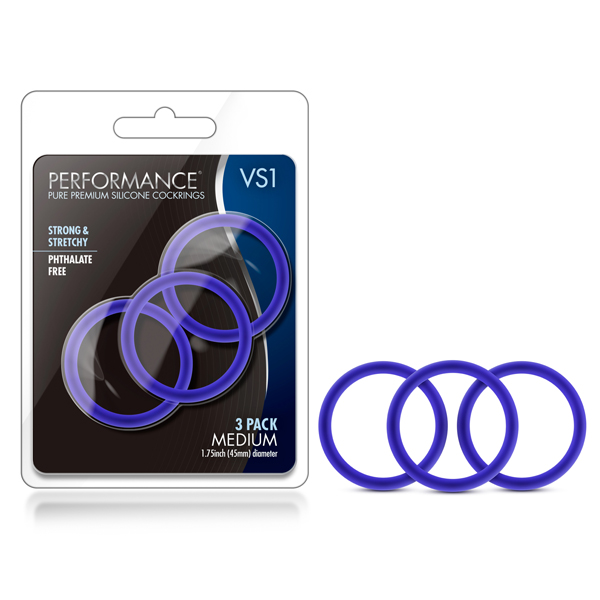 Performance VS1 Pure Premium Silicone Cockrings Medium Indigo