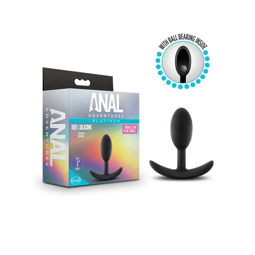 Anal Adventures Platinum Silicone Vibra Slim Plug Small Black